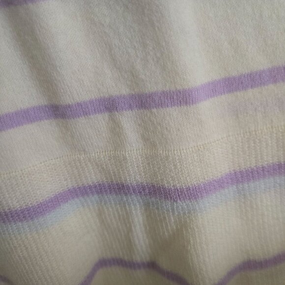 Loft 100% Cotton White Lavender Striped Peplum Sweater Size S - Picture 3 of 5
